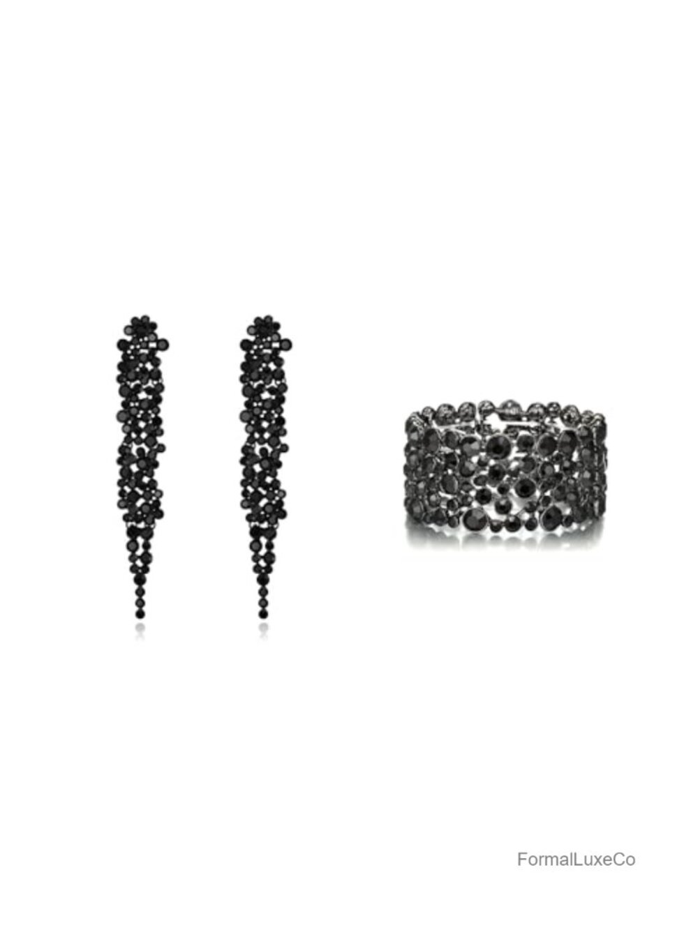 Art Deco Rhinestone Crystal Chandelier Dangle Earrings Stretch Bracelet Set